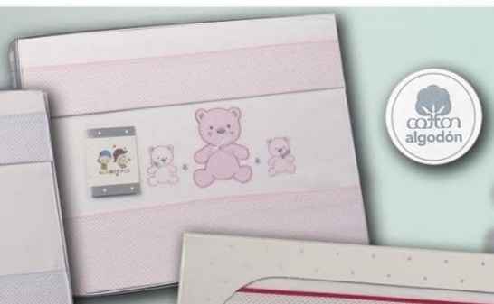 SABANAS CUNA 10239. GAMBERRITOS JUEGO ROSA CONJUNTO ROPA DE CUNA 120 X 60 ALGODON GRAN CALIDAD