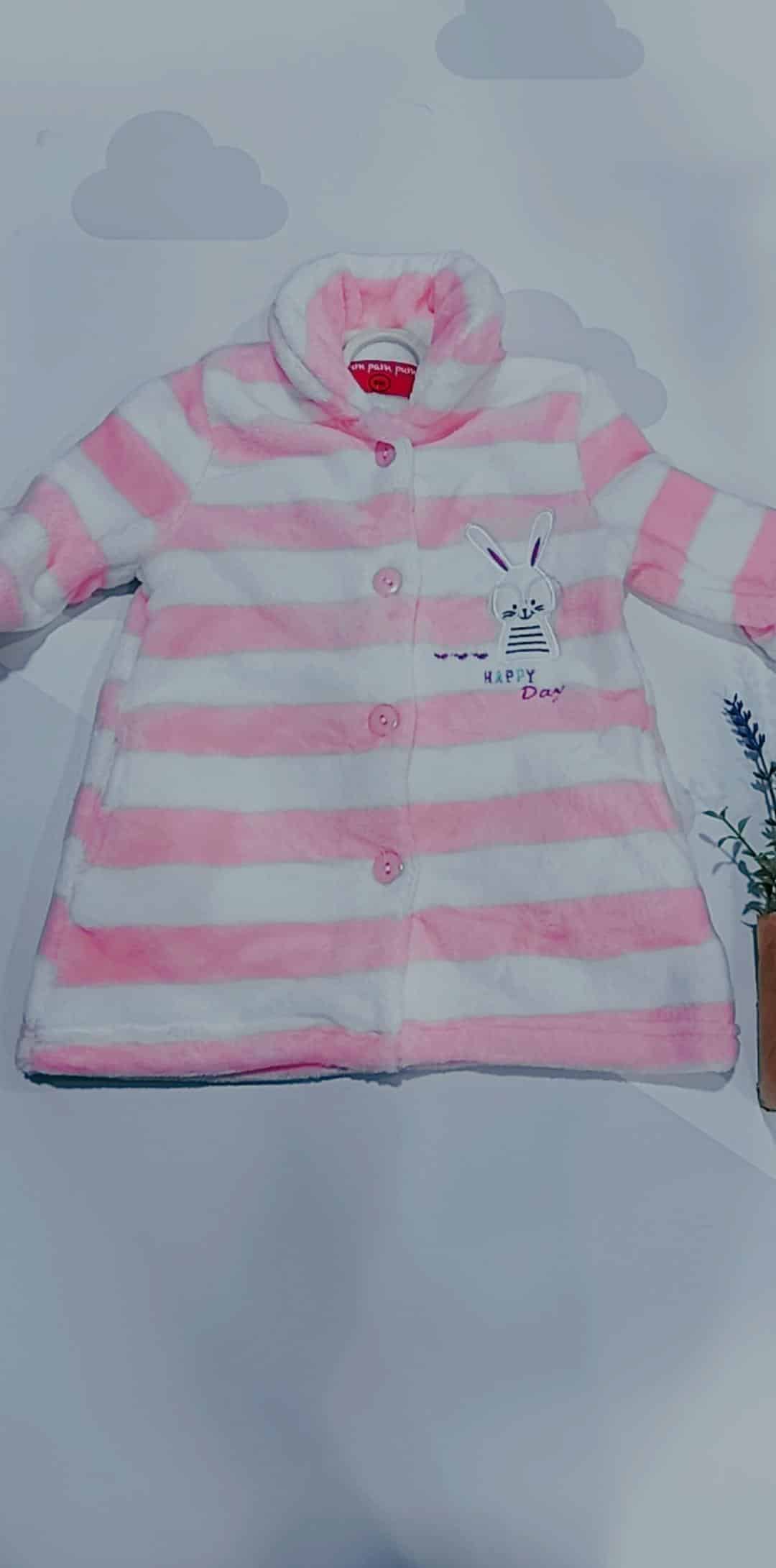 BATIN BATA BEBE NIÑO INVIERNO CALENTITA SUAVE RAYAS ROSA HAPPY DAY ROPA DE CASA INFANTIL