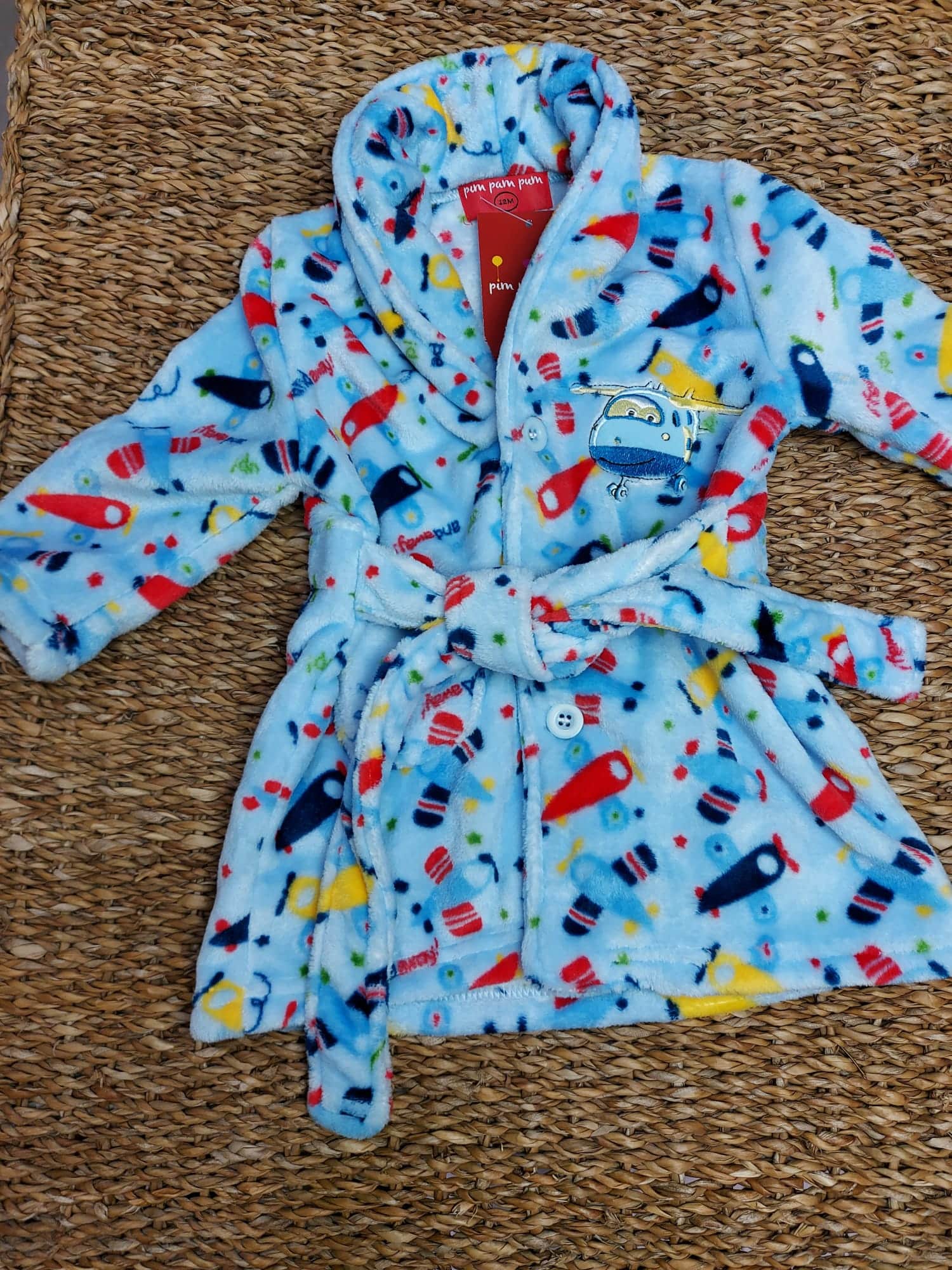 BATIN BATA BEBE NIÑO INVIERNO CALENTITA SUAVE AVIONCITOS AZUL ROPA DE CASA INFANTIL