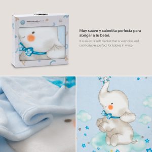 .MANTA CUNA SEDALINA ELEFANTE COMETA AZUL Interbaby 110 x 140 cm para cuna standart de 120×60