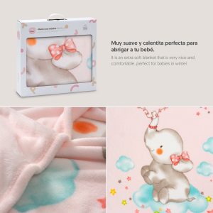 .MANTA CUNA SEDALINA ELEFANTE COMETA ROSA Interbaby 110 x 140 cm para cuna standart de 120x60