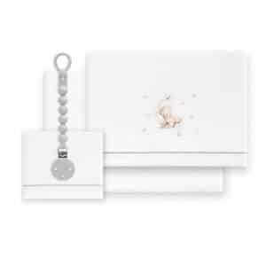 . Triptico juego sabanas Cuna Calentitas Invierno CORALINA Estampado OSO LUNA ESTRELLAS Bl/Verde + Broche INTERBABY 30208-13