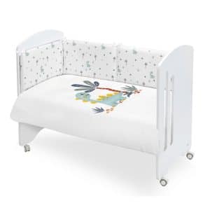 .Set 2 piezas CUNA 60x120 Edredon Nordico+Protector chichonera Desenfundables  Mod. DINOSAURIO PALMERA  Interbaby