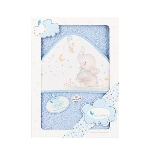 .CAPA DE BAÑO BEBE 1m X 1m Algodon INTERBABY ELEFANTE AZUL 01227-01