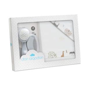 .Triptico Sabanas Cuna  DON ALGODON 100% Algodon  Mod. SERENGUETI+KIT PEINE Y CEPILLO BLANCO D3197-09